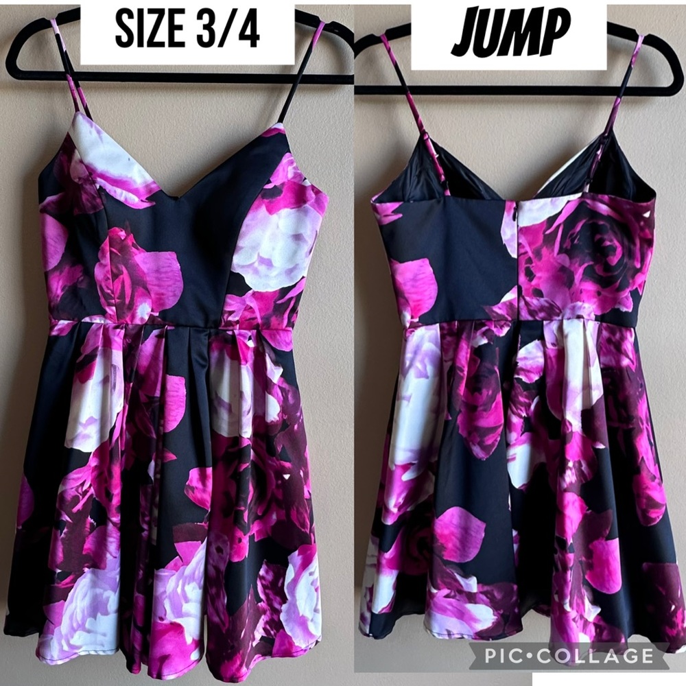 Jump Womens Dress Floral Strapless Fit & Flare Pink Black Party Homecoming 3/4
